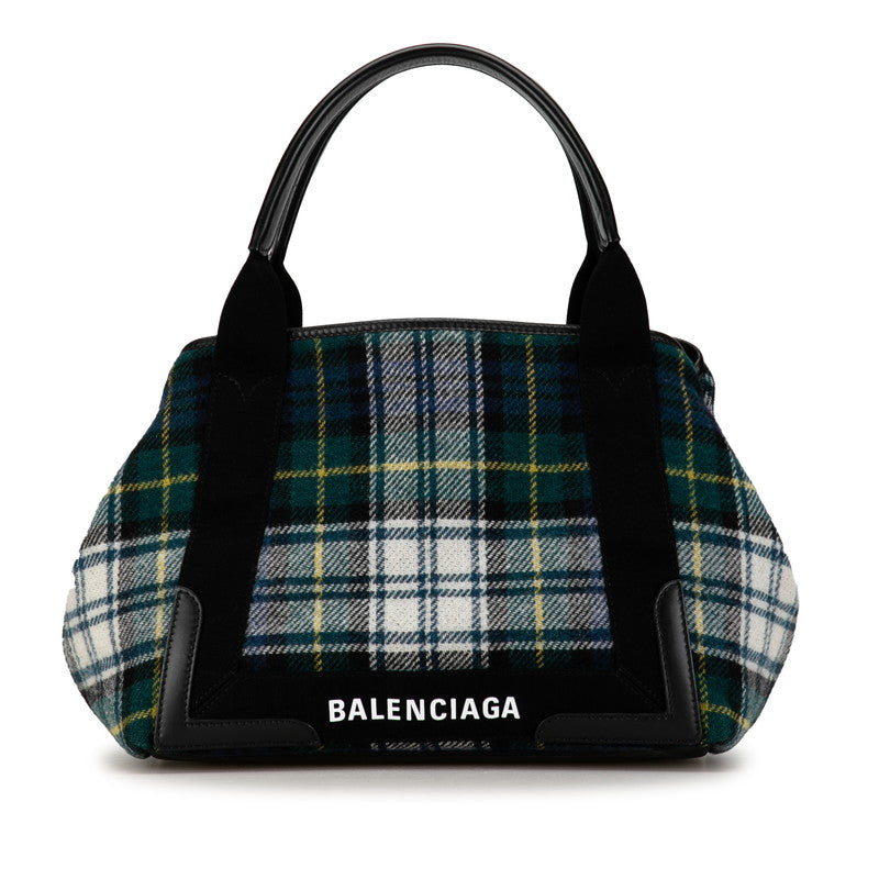 Top Quality Balenciaga Wool Leather Navy Cabas S Tote Bag