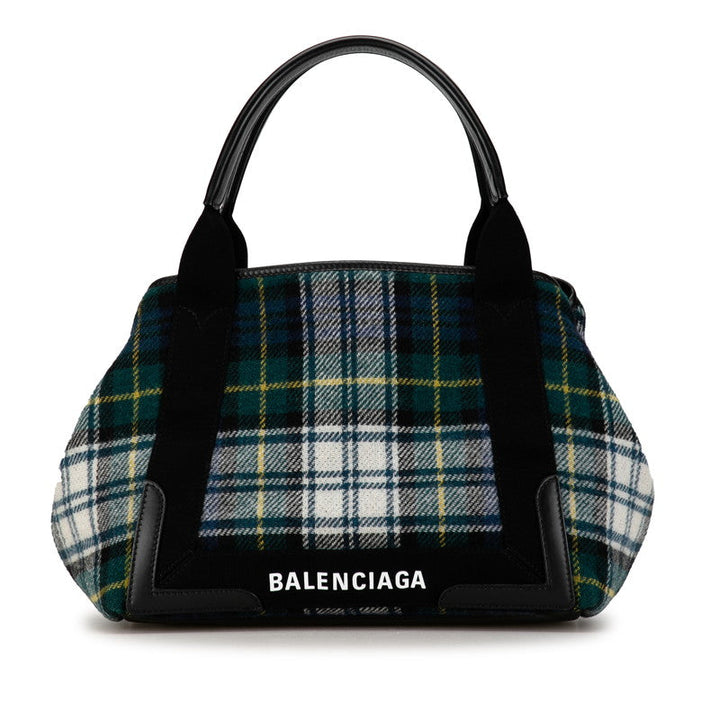 Top Quality Balenciaga Wool Leather Navy Cabas S Tote Bag