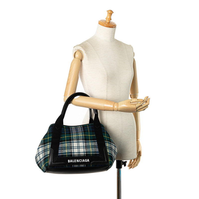Top Quality Balenciaga Wool Leather Navy Cabas S Tote Bag