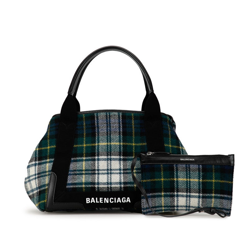 Top Quality Balenciaga Wool Leather Navy Cabas S Tote Bag