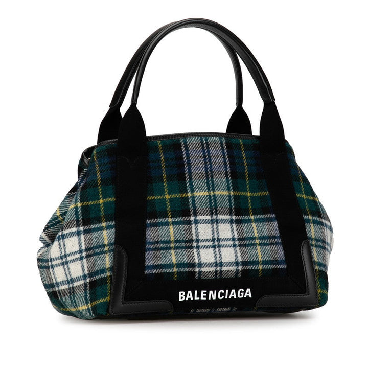 Top Quality Balenciaga Wool Leather Navy Cabas S Tote Bag