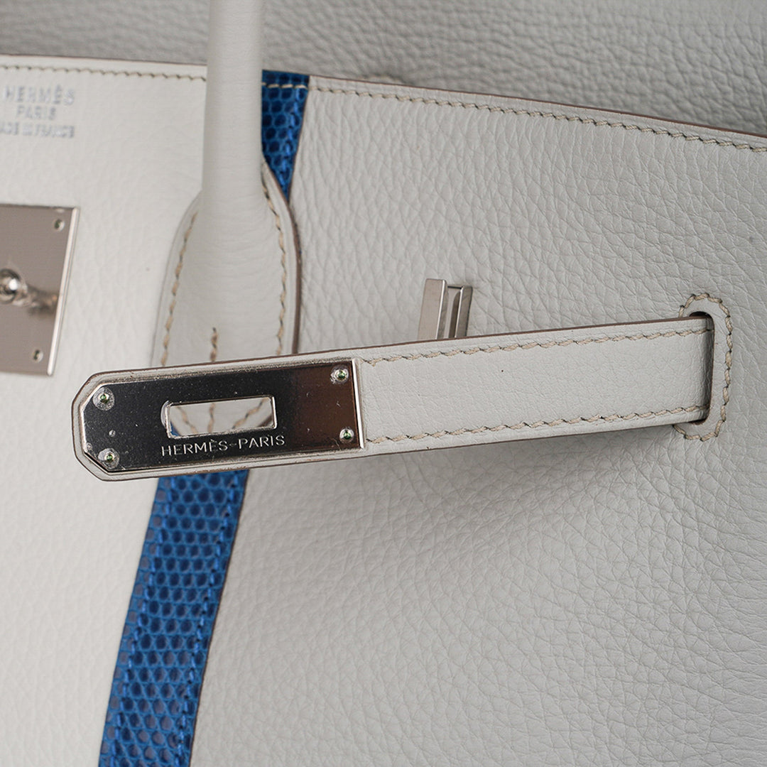 Top quality Hermes Limited Edition Club Birkin 35 Bag Gris Perle & Blanc Clemence Leather with Palladium Hardware