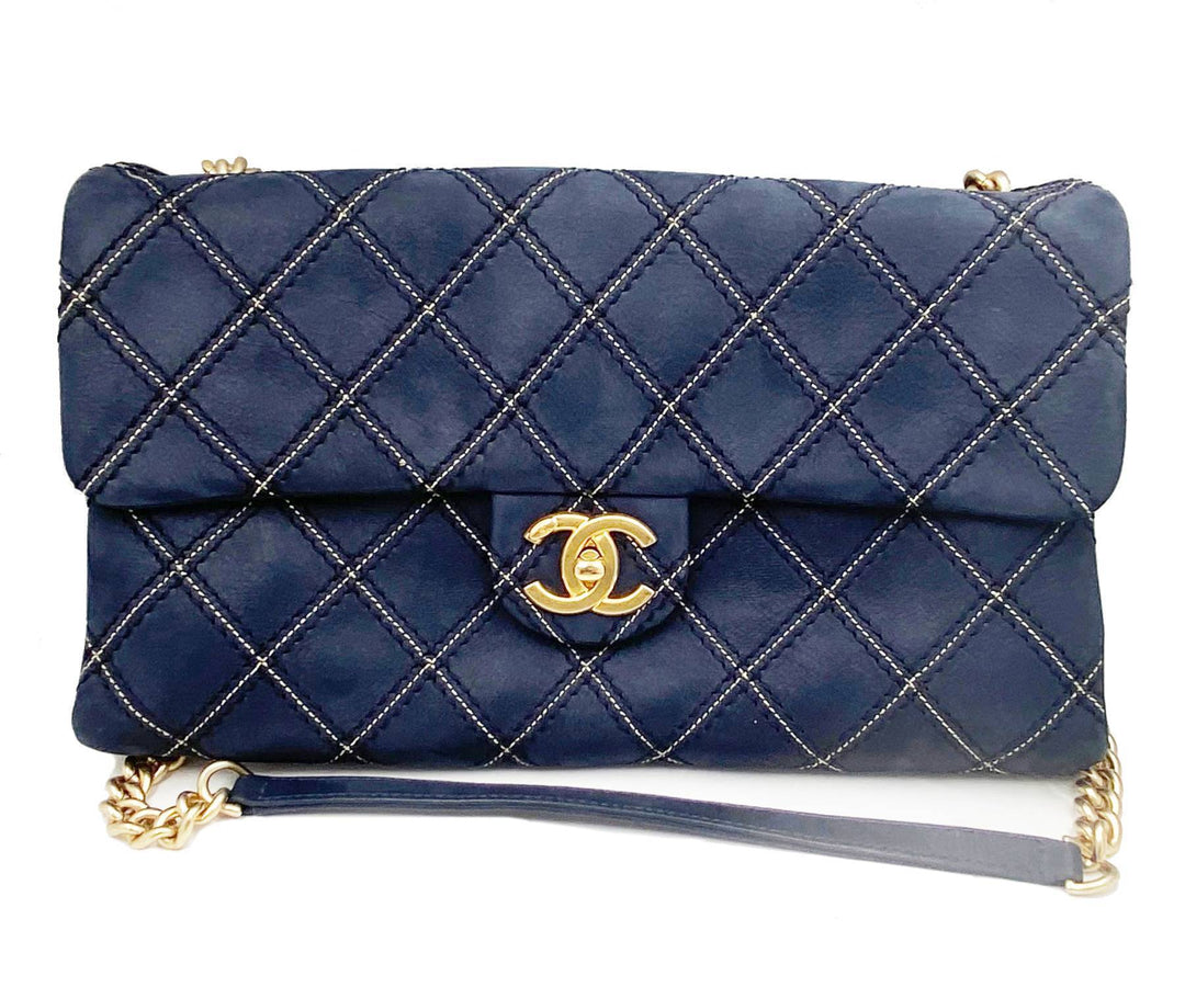 Chanel Navy Stitching Rectangle Crossbody Bag with Mirror