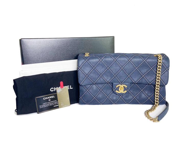 Chanel Navy Stitching Rectangle Crossbody Bag with Mirror