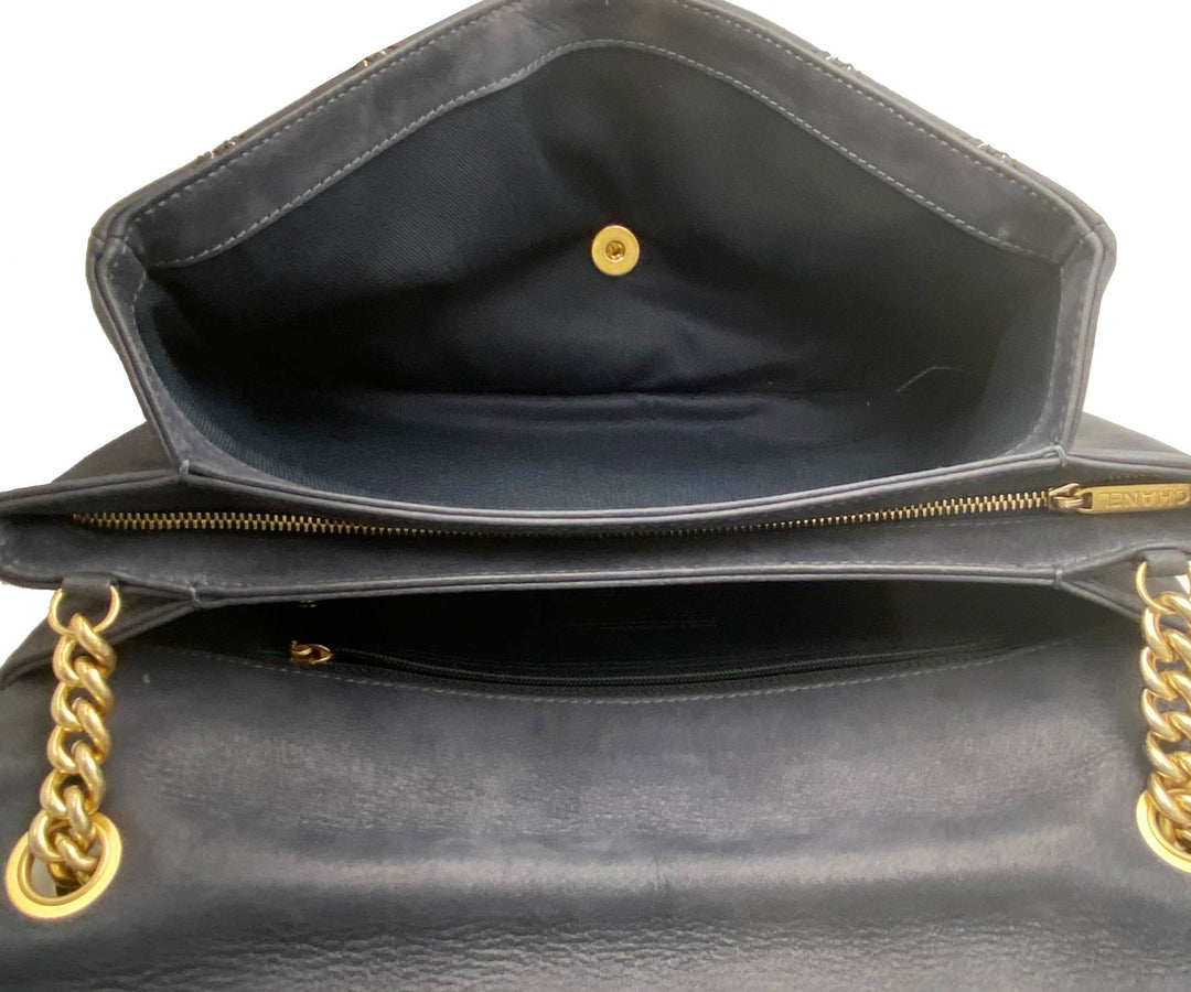 Chanel Navy Stitching Rectangle Crossbody Bag with Mirror