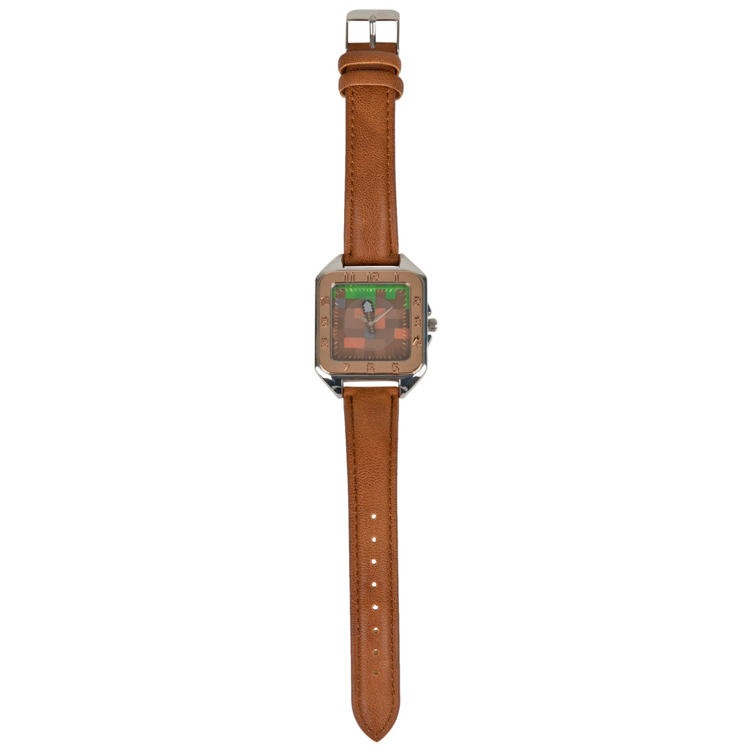 Minecraft Earth Block Watch Face with Faux Leather Wrist Band