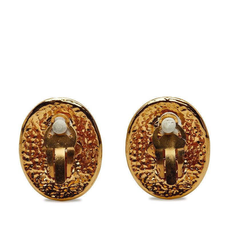 Top Quality Chanel Coco Mark Oval Earrings Gold Plated Women's