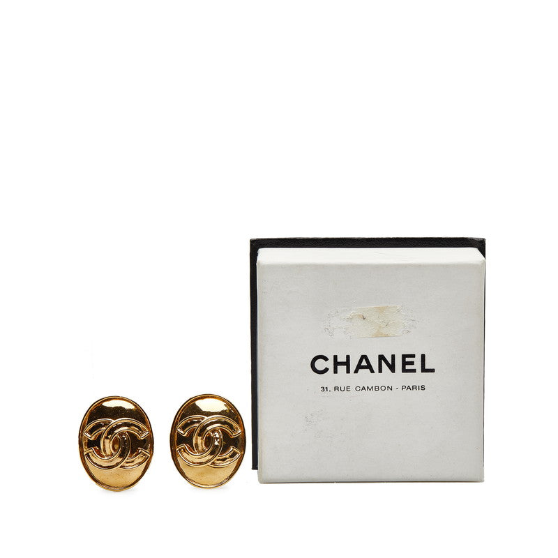 Top Quality Chanel Coco Mark Oval Earrings Gold Plated Women's