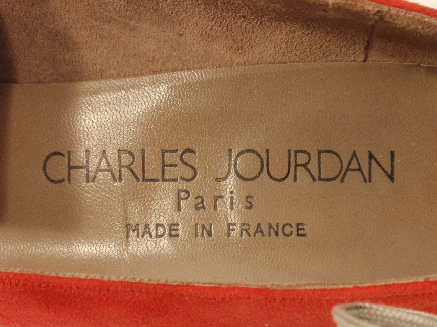 CHARLES JOURDAN Paris Red-Orange Suede Heels Size 7 1/2