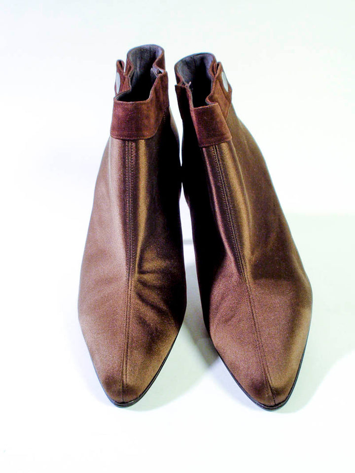 PHILIPPE MODEL Brown Satin Ankle Boot with Suede Trim Size 7 1/2