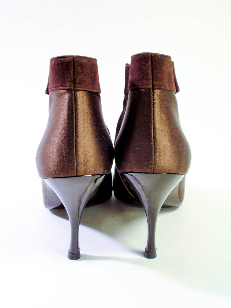 PHILIPPE MODEL Brown Satin Ankle Boot with Suede Trim Size 7 1/2
