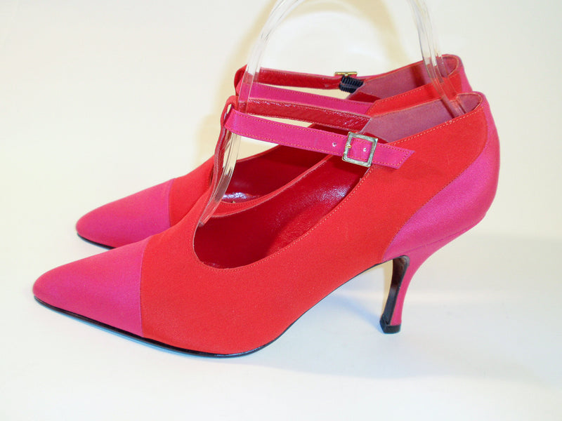 MOSCHINO Red and Pink T-Strap High Heel Shoes with Dust Bag Size 7 1/2