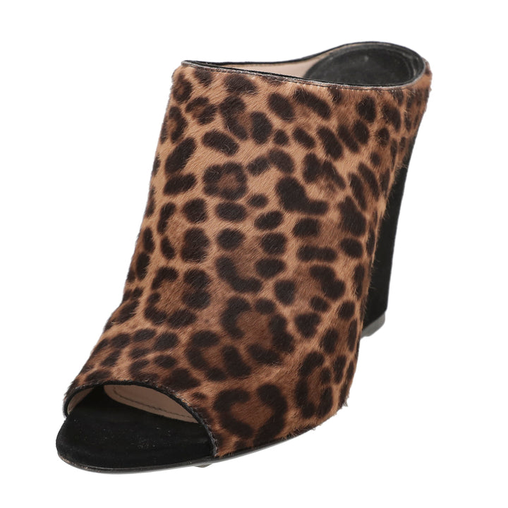 Prada Leopard Print Combo Wedge Slide Sandals 38.5