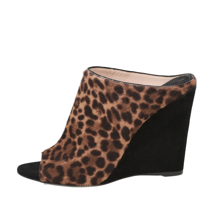 Prada Leopard Print Combo Wedge Slide Sandals 38.5
