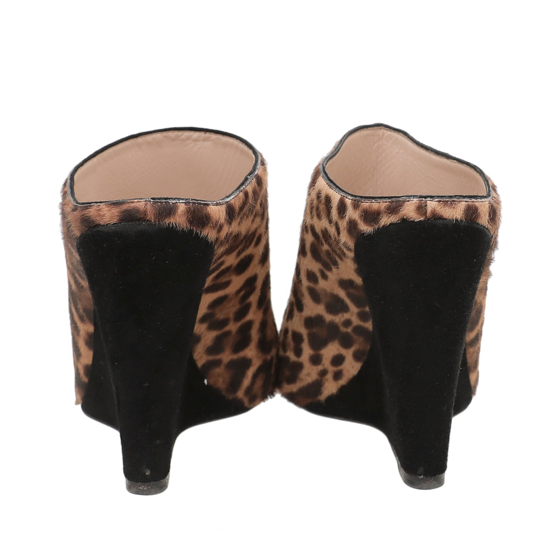 Prada Leopard Print Combo Wedge Slide Sandals 38.5