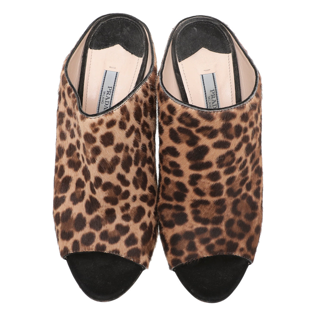 Prada Leopard Print Combo Wedge Slide Sandals 38.5