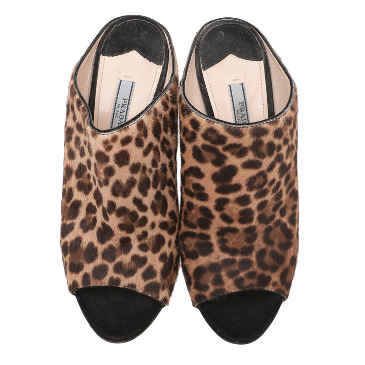 Prada Leopard Print Combo Wedge Slide Sandals 38.5