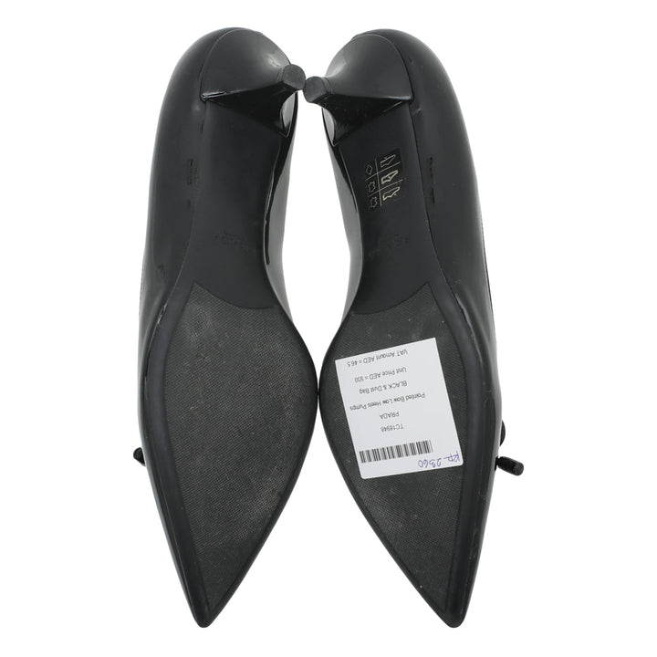 Prada Black Pointed Bow Low Heels Pumps 38.5