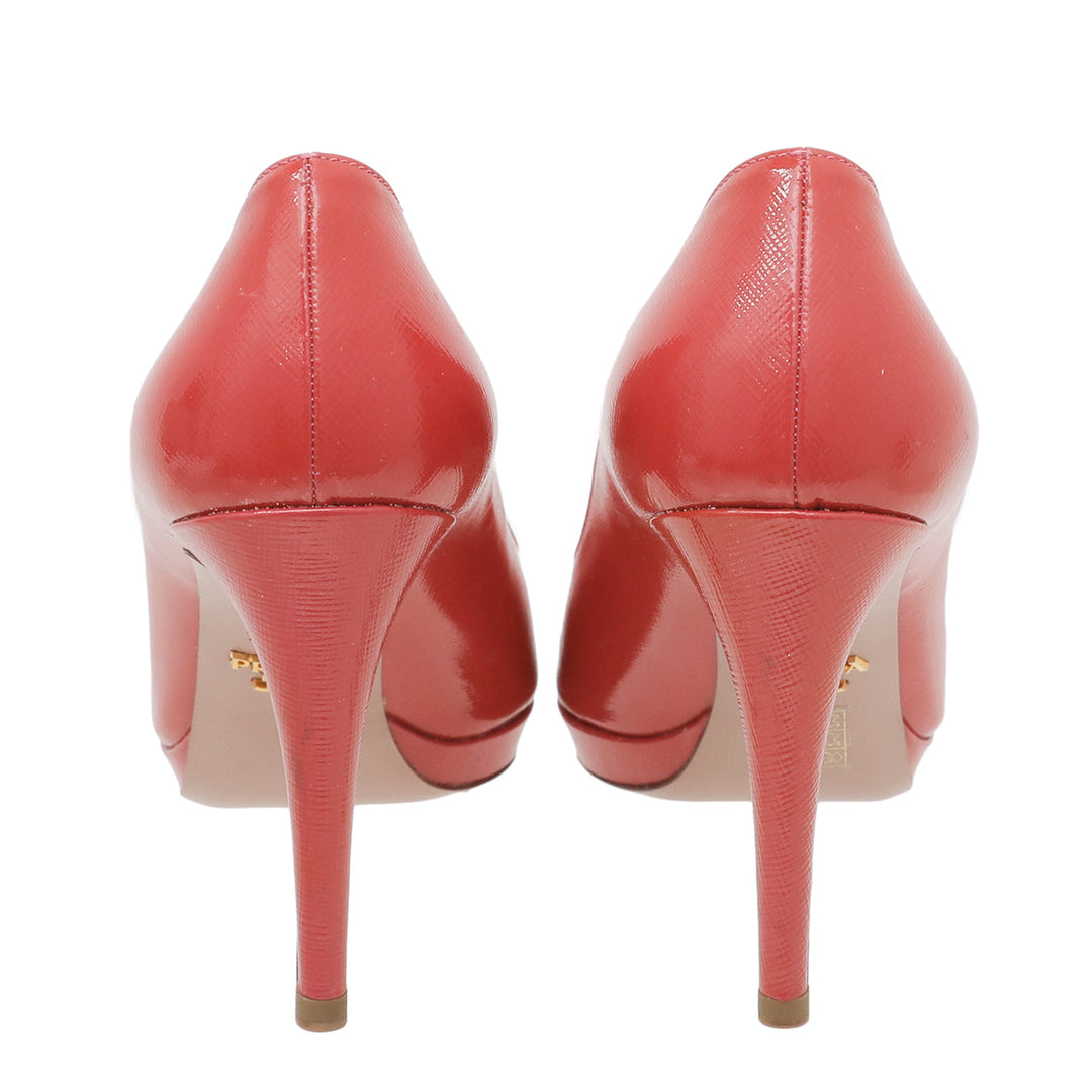Prada Coral Vernice Peep Toe Pumps 39.5