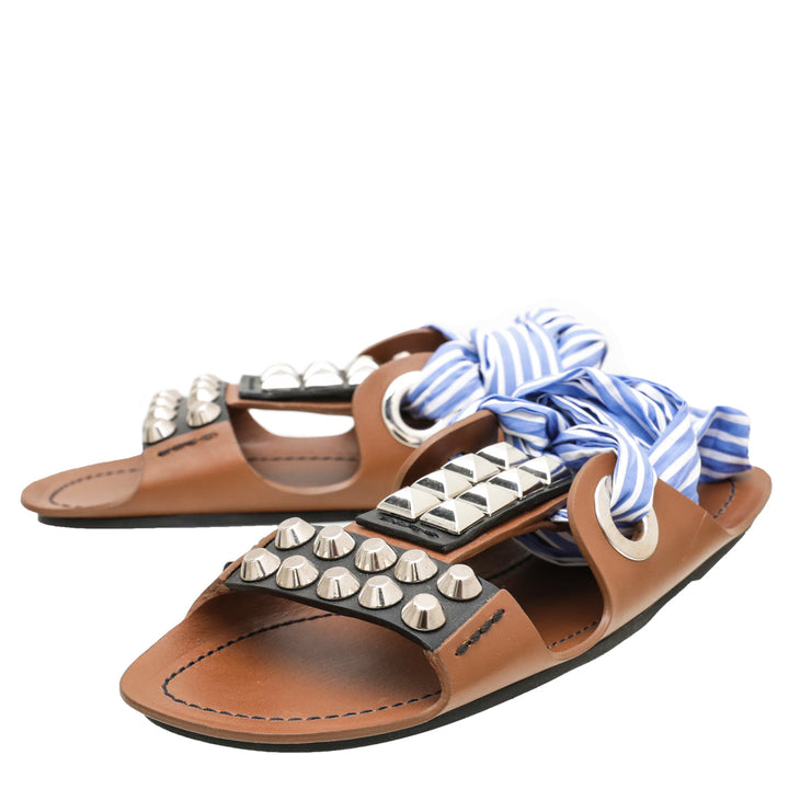 Prada Bicolor Studded Wrap Around Gladiator Sandals 36