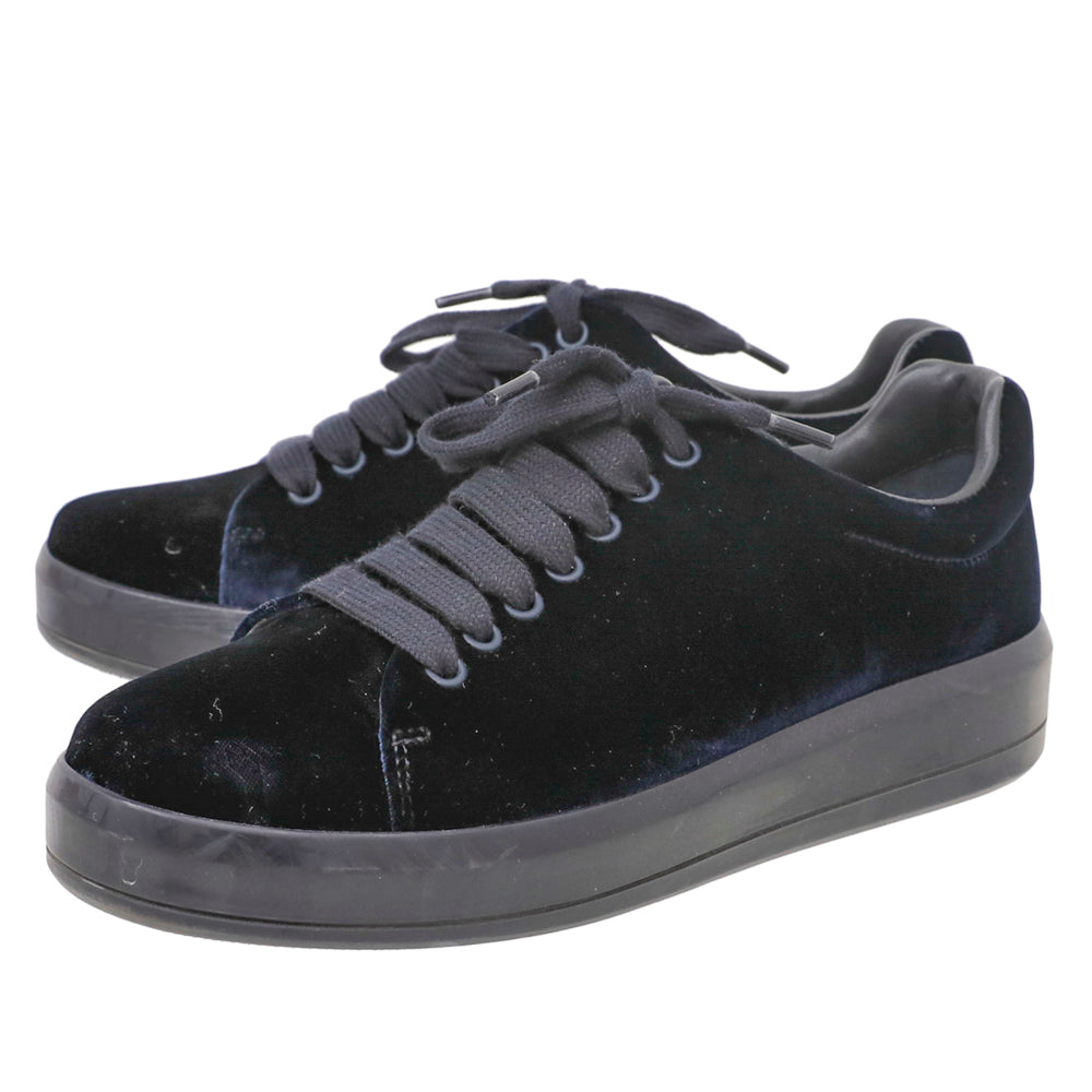 Prada Dark Blue Velvet Low Top Sneakers