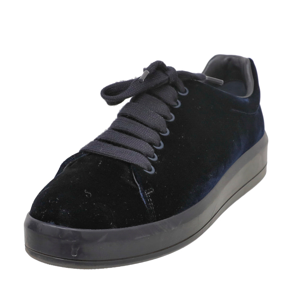Prada Dark Blue Velvet Low Top Sneakers