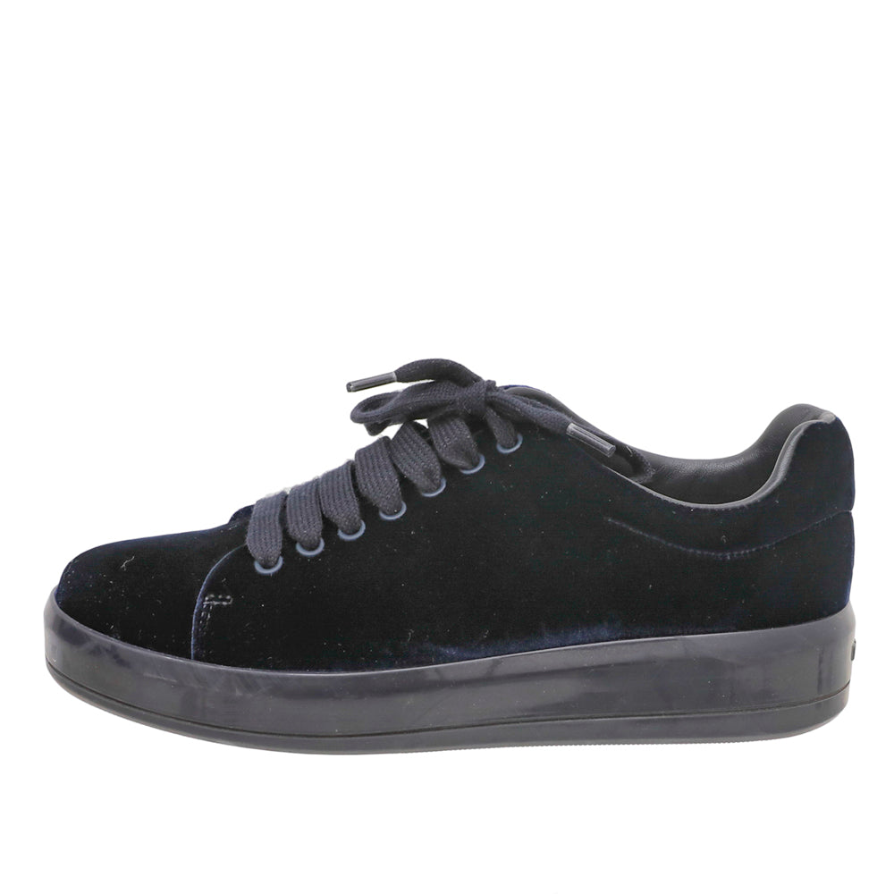 Prada Dark Blue Velvet Low Top Sneakers