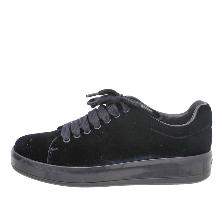 Prada Dark Blue Velvet Low Top Sneakers