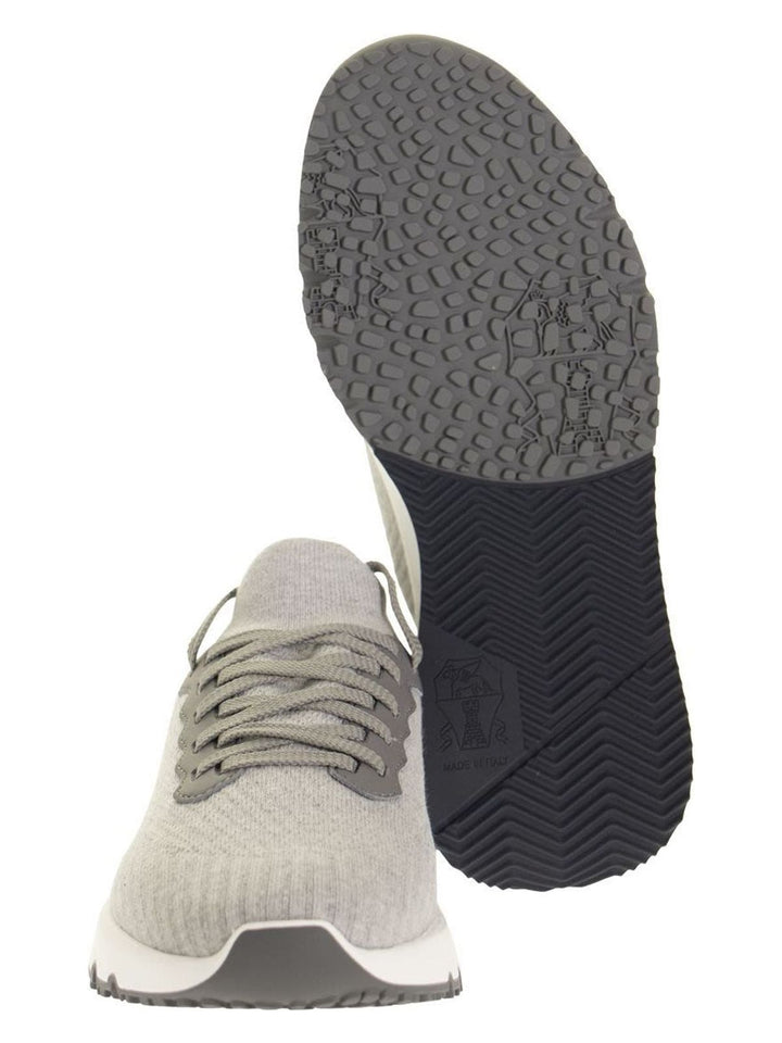 RUNNERS IN COTTON KNIT AND SEMI-GLOSSY CALF LEATHER