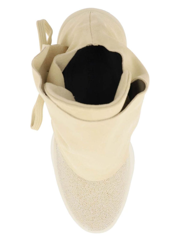 MID-TOP SUEDE AND BEAD SNEAKERS.