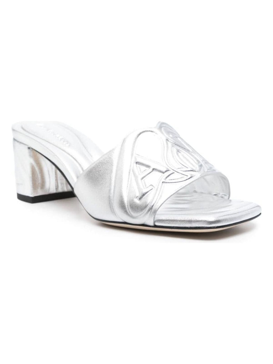 METALLIC LEATHER HEEL SANDALS