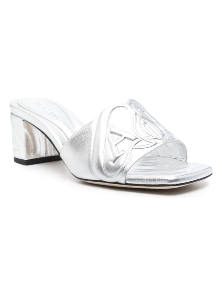 METALLIC LEATHER HEEL SANDALS