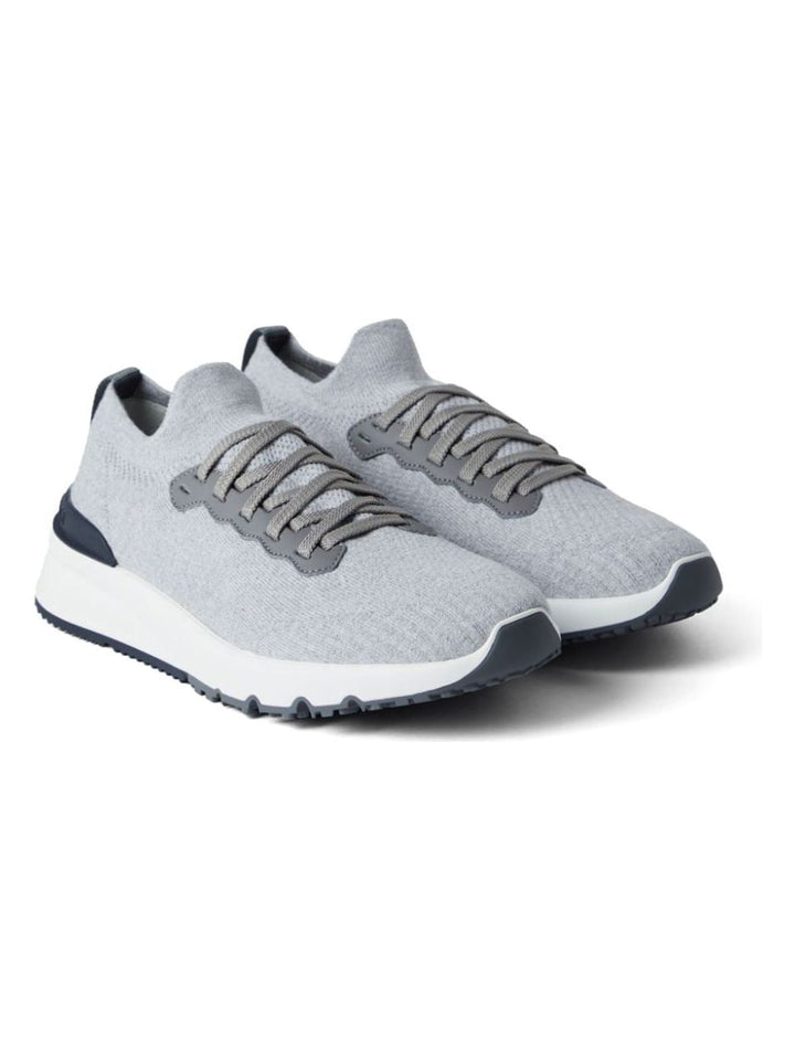 RUNNERS IN COTTON KNIT AND SEMI-GLOSSY CALF LEATHER