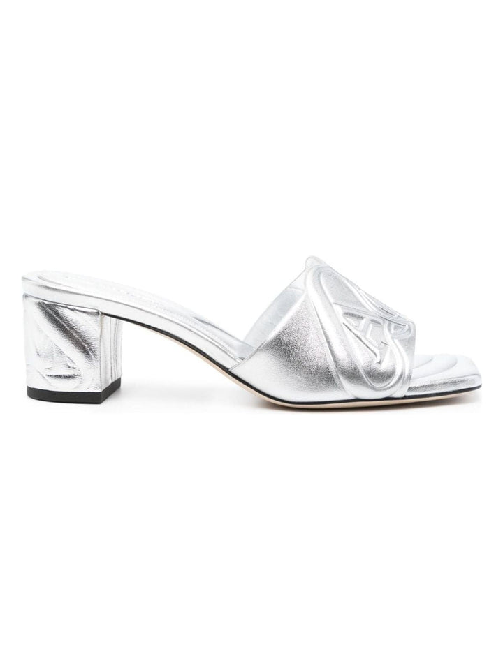 METALLIC LEATHER HEEL SANDALS