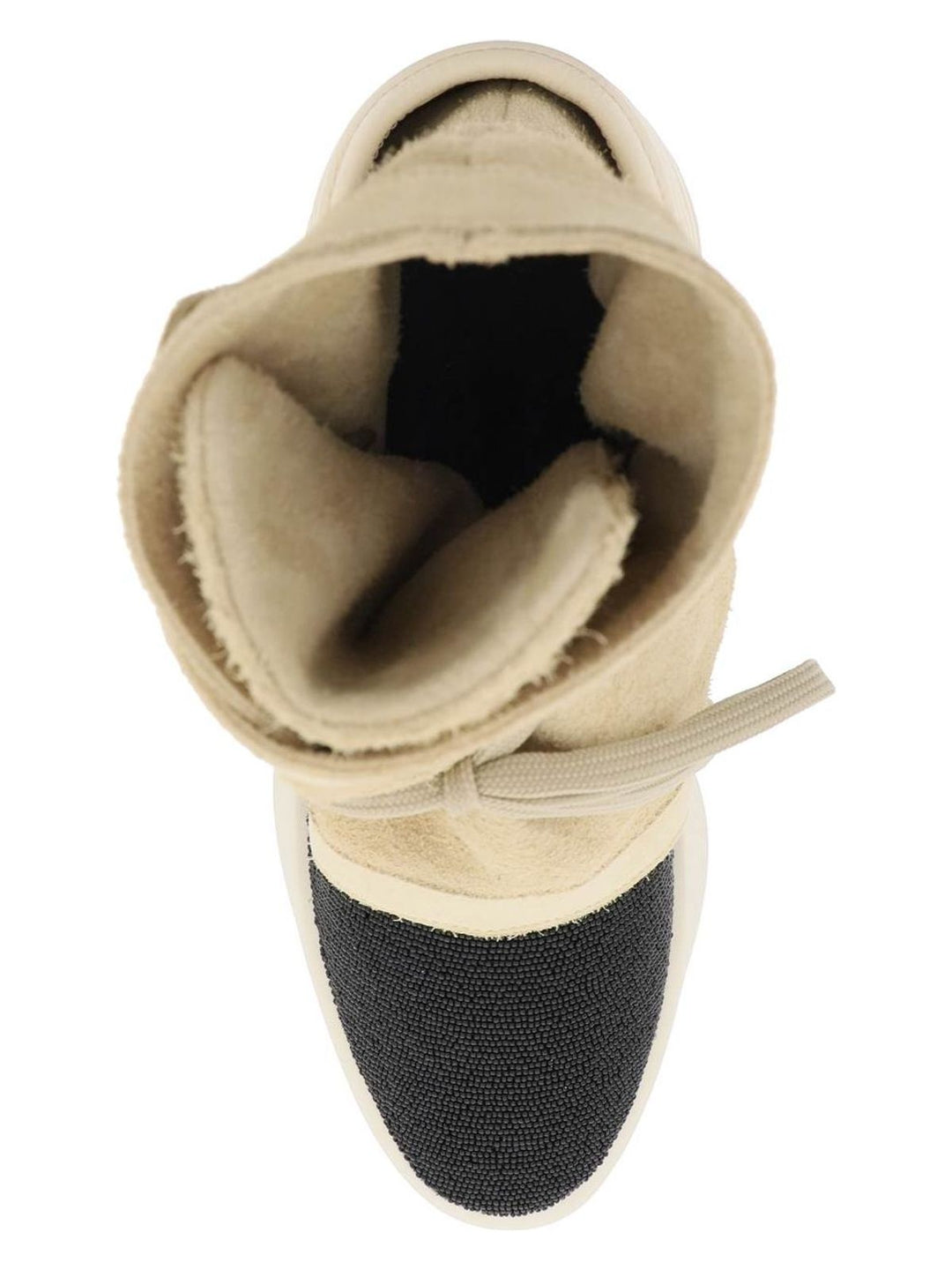 HIGH-TOP SUEDE AND BEADED LEATHER MOC