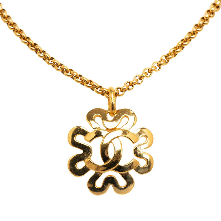 Top Quality Chanel Vintage Coco Mark Clover Necklace Gold Plated Women's