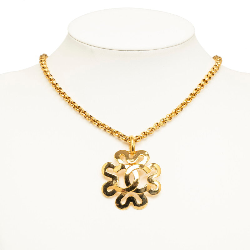 Top Quality Chanel Vintage Coco Mark Clover Necklace Gold Plated Women's