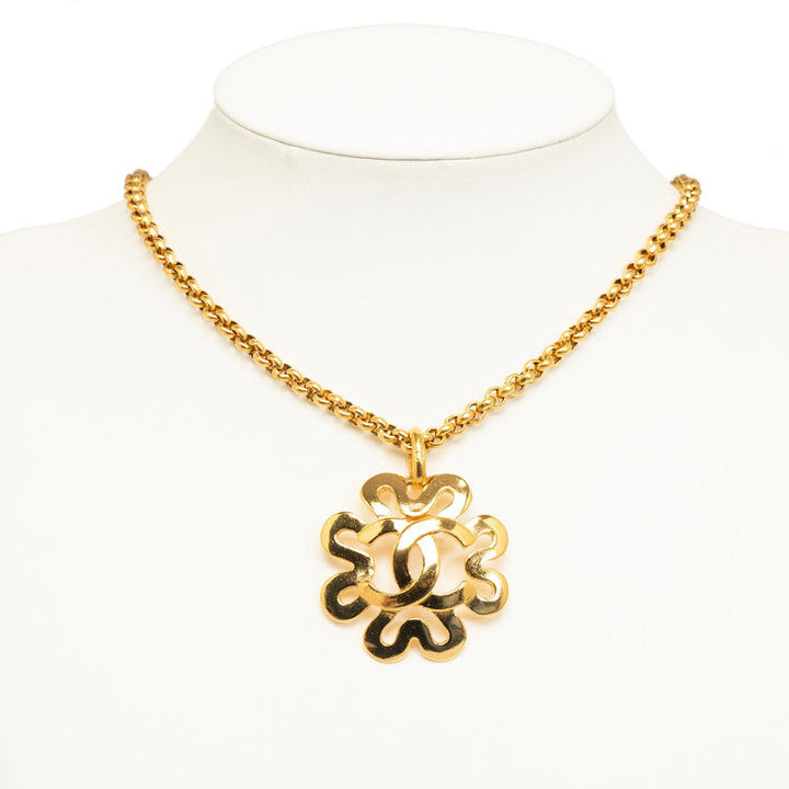 Top Quality Chanel Vintage Coco Mark Clover Necklace Gold Plated Women's