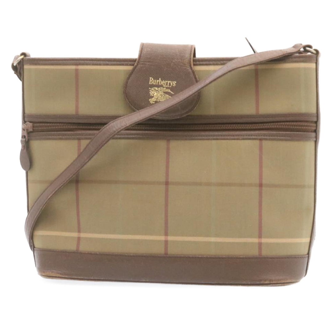 BURBERRYSS Nova Check Shoulder Bag Khaki Brown Canvas Auth q018