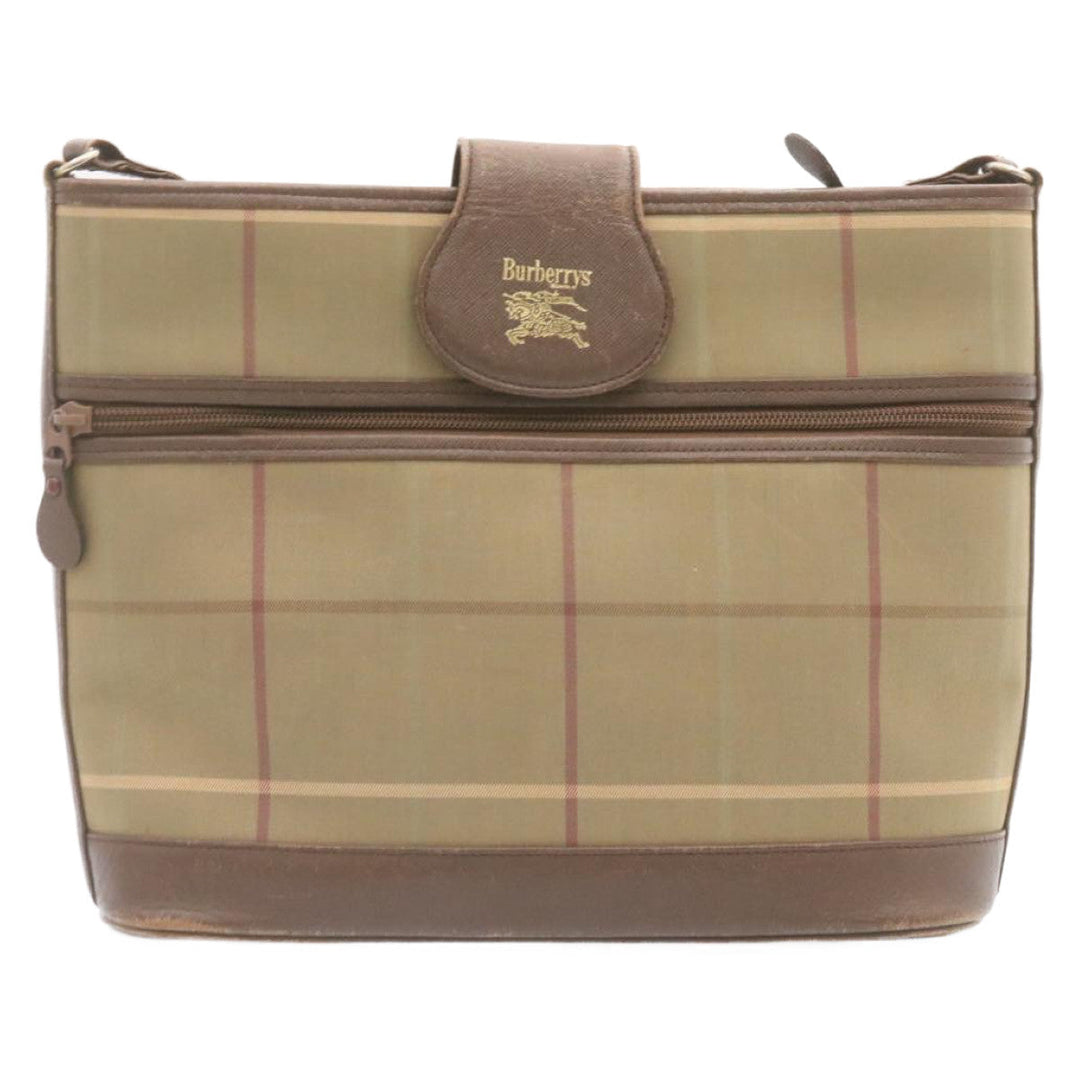 BURBERRYSS Nova Check Shoulder Bag Khaki Brown Canvas Auth q018