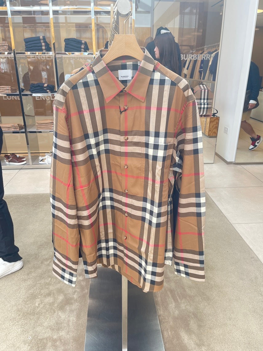Burberry Claverdon Check Long Sleeve Men's Shirt Brown XL
