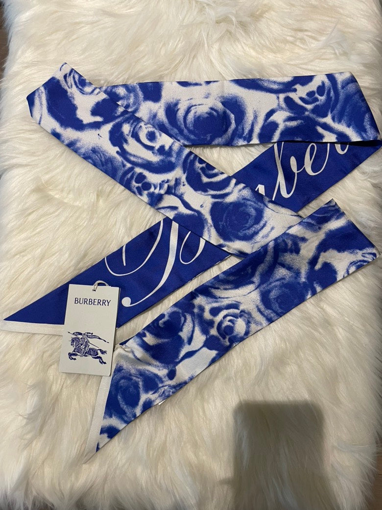 Burberry Knight Water Rose Silk Scarf Blue