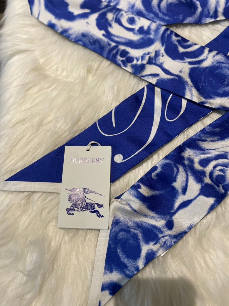Burberry Knight Water Rose Silk Scarf Blue