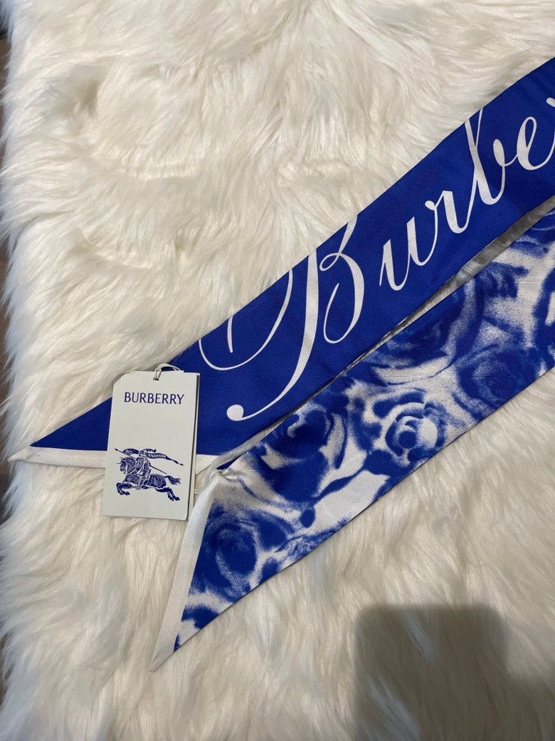 Burberry Knight Water Rose Silk Scarf Blue
