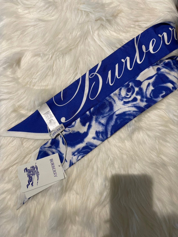 Burberry Knight Water Rose Silk Scarf Blue