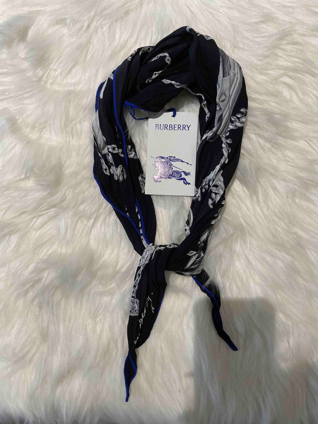 Burberry Silver Knight C Silk Scarf Black