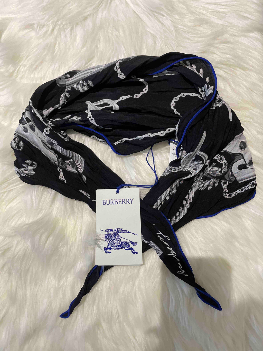 Burberry Silver Knight C Silk Scarf Black
