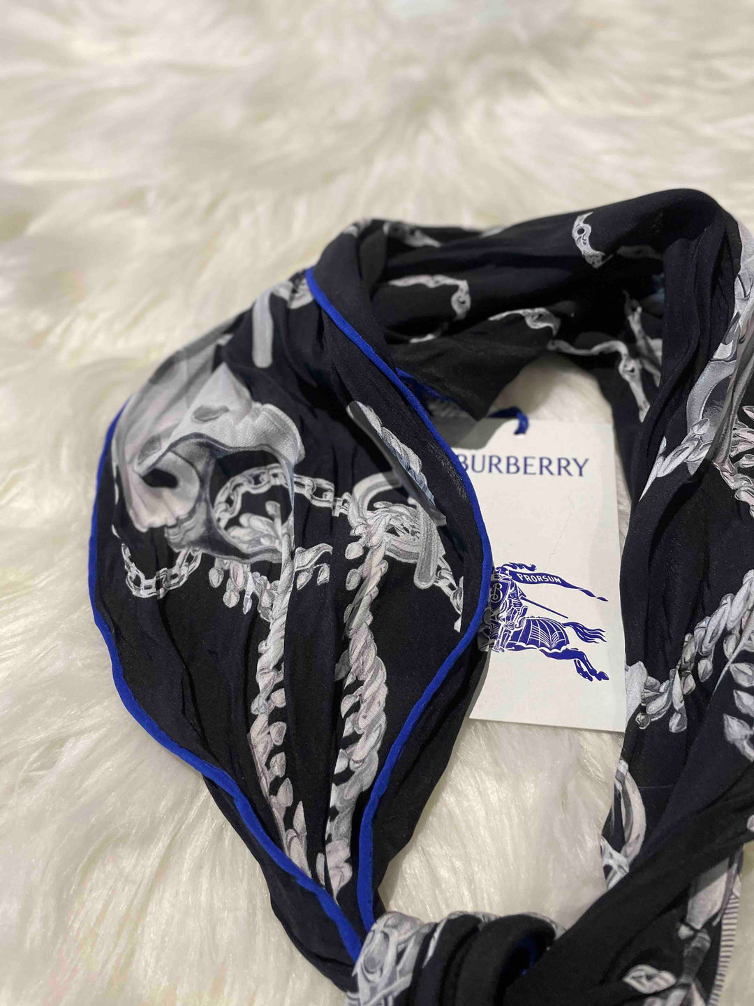 Burberry Silver Knight C Silk Scarf Black
