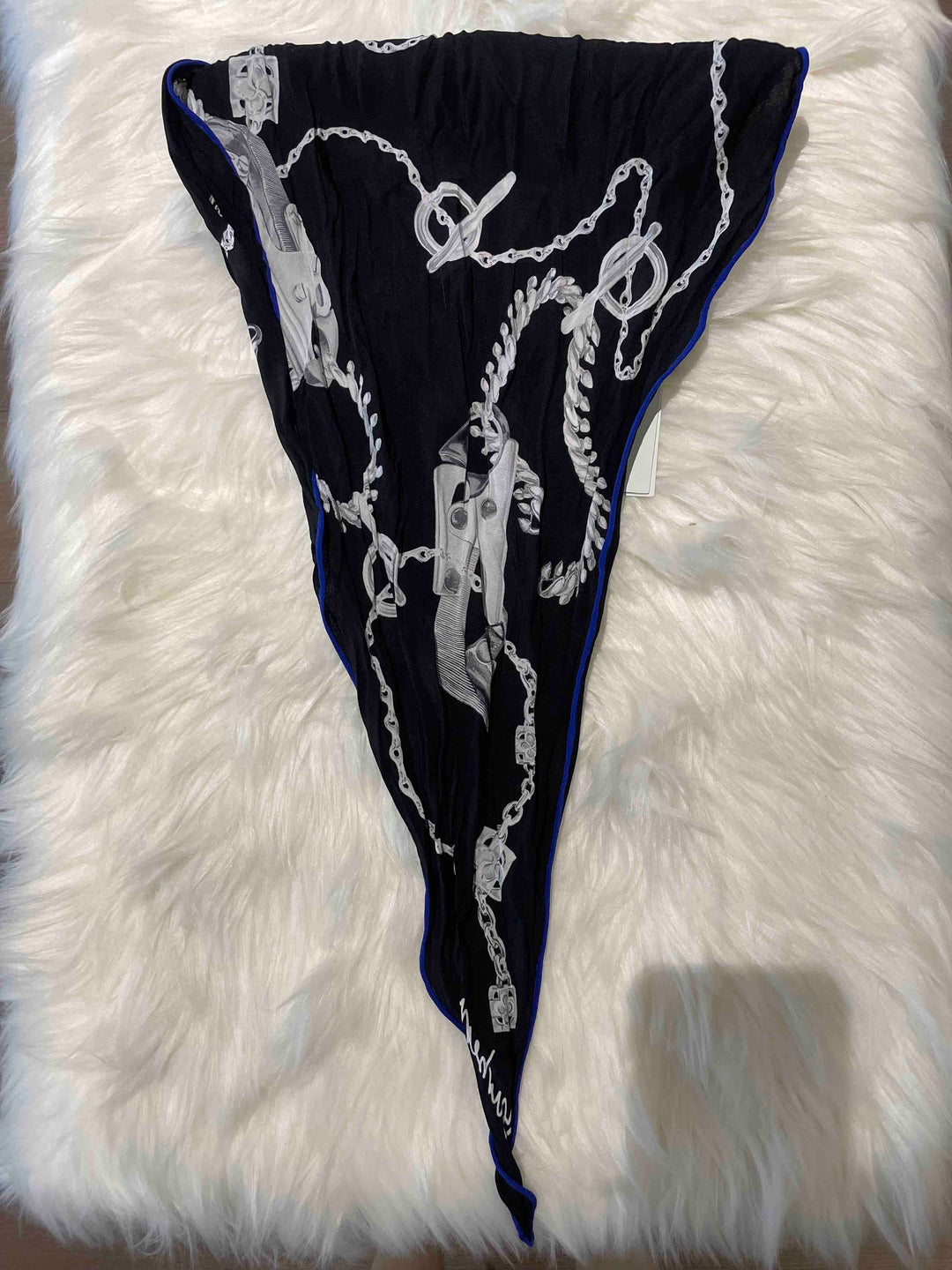 Burberry Silver Knight C Silk Scarf Black