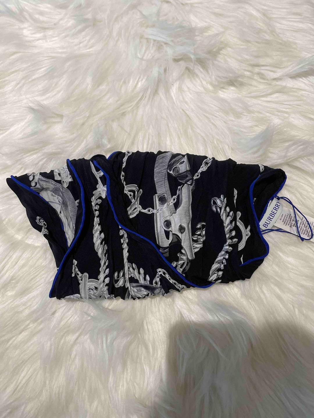 Burberry Silver Knight C Silk Scarf Black